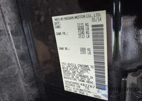 2014 Nissan Maxima 3.5 S/3.5 Sv from USA, damaged, VIN 1N4AA5AP6EC482267